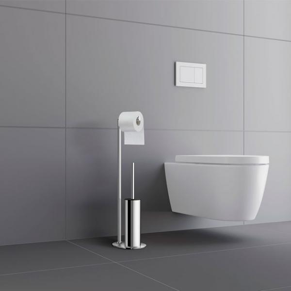 Smedbo Outline holder til toiletpapir og toiletbørste til gulv - Poleret stål Smedbo Outline holder til toiletpapir og toiletbørste til gulv - Poleret stål