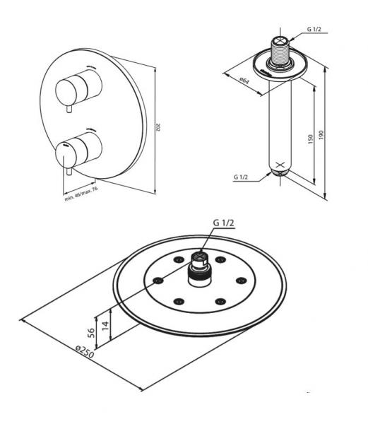 Damixa Silhouet komplet brusesystem til indbygning/loft - Børstet messing Damixa Silhouet komplet brusesystem til indbygning/loft - Børstet messing