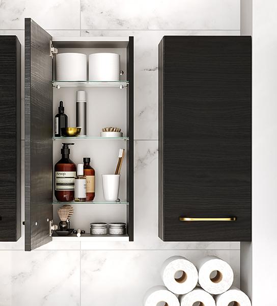 Dansani Mido+ overskab m/3 glashylder - H&oslash;jreh&aelig;ngslet - Sort struktur