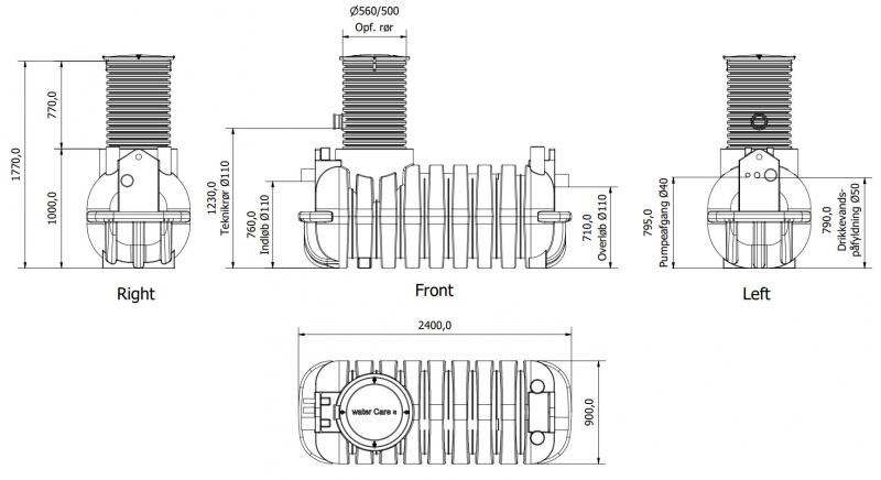 Watercare komplet regnvandsanl&aelig;g til hus 1200L