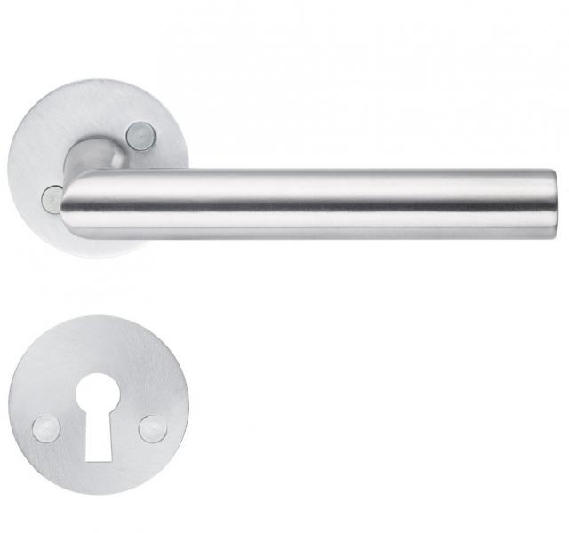 Beslagsboden indend&oslash;rs d&oslash;rgreb inkl n&oslash;gleskilt - B&oslash;rstet rustfrit st&aring;l - S&aelig;t &aacute; 4 stk