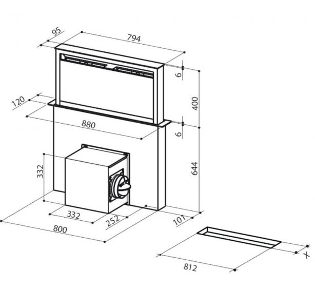 Eico Fabula W PLUS indbygget emhætte t/ bordplade - Rustfrit stål m/hvid glas Eico Fabula W PLUS indbygget emhætte t/ bordplade - Rustfrit stål m/hvid glas
