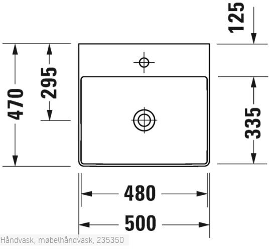 Duravit DuraSquare 50 m&oslash;belvask - 1 hanehul - Uden overl&oslash;b