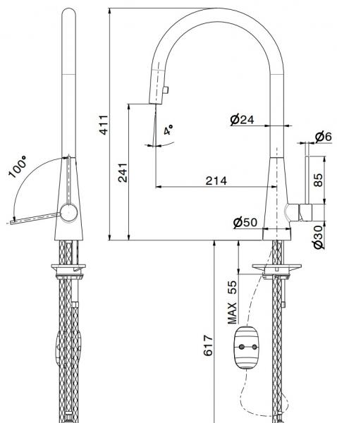 Cass&oslash;e Newform Conico k&oslash;kkenarmatur m/udtr&aelig;k - Antracit granit