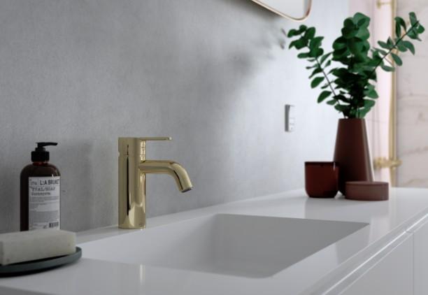 Damixa Silhouet S h&aring;ndvaskbatteri u/bundventil - Poleret messing