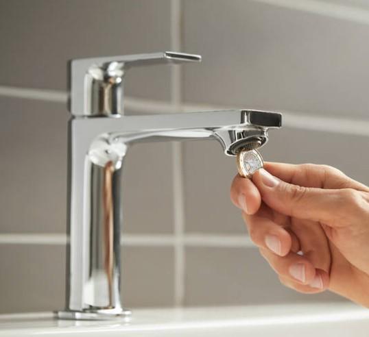 hansgrohe Rebris E 110 h&aring;ndvaskarmatur m/Coolstart og l&oslash;ft-op bundventil - Krom