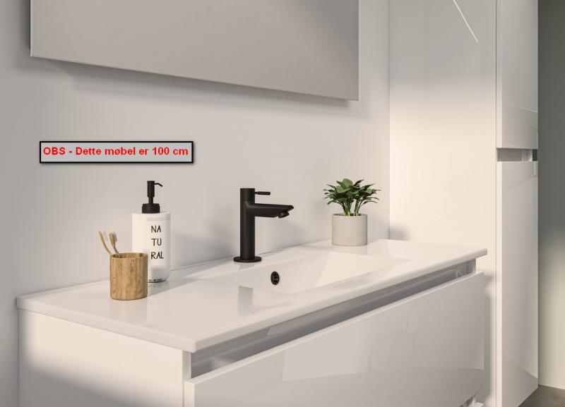 Sanibell Basicline m&oslash;bels&aelig;t 60 m/integrerede greb - Hvid h&oslash;jglans