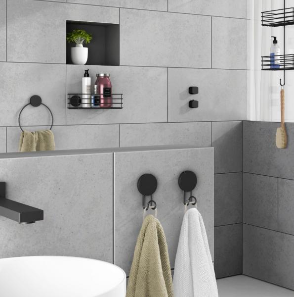 Beslagsboden Puck selvkl&aelig;bende enkelkrog - Mat sort