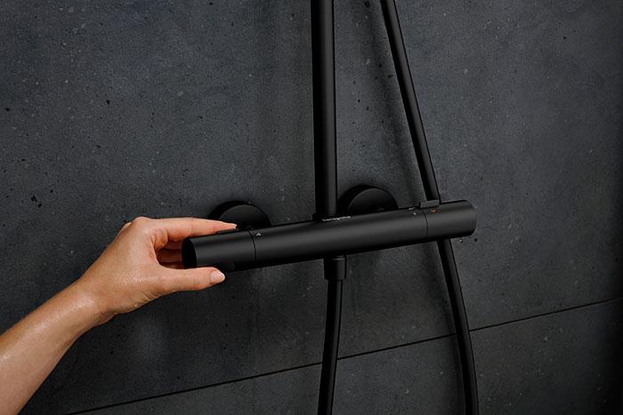 hansgrohe Pulsify S Puro 260 Showerpipe 1jet m/EcoSmart, EcoStat Fine og 3jet h&aring;ndbruser - Mat sort